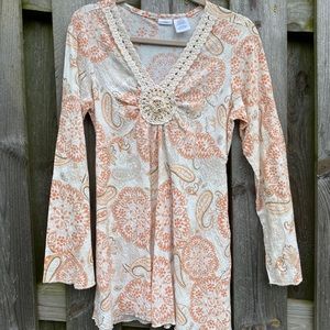 Bohemian gypsy peasant top crochet Mandala beaded Tunic paisley embroide…